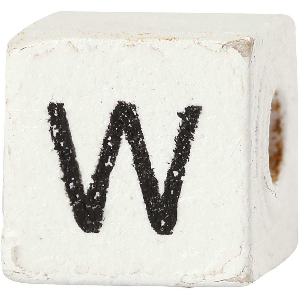 Perlina lettera, W, misura 8x8 mm, misura buco 3 mm, bianco, 25 pz/ 1 conf. [HOB-68973]