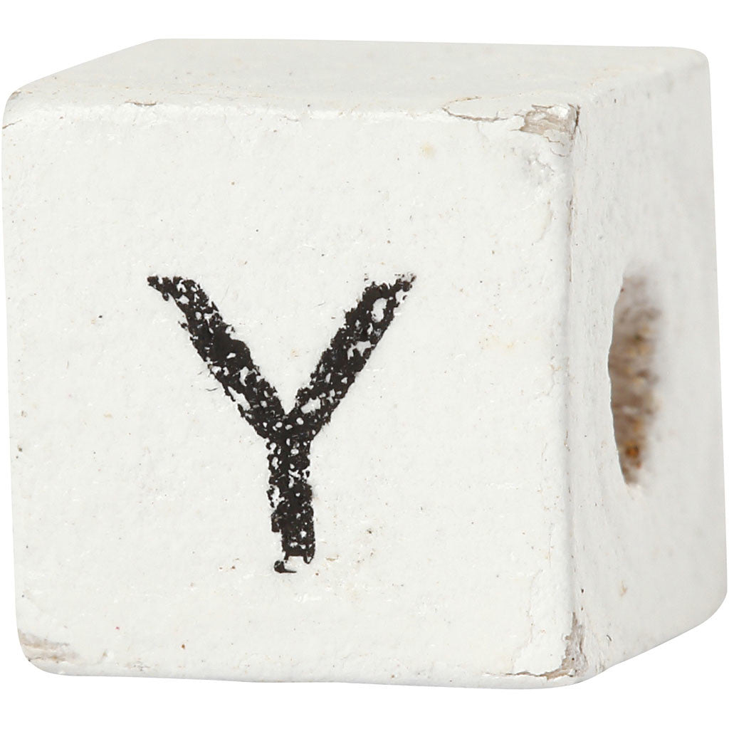 Perlina lettera, Y, misura 8x8 mm, misura buco 3 mm, bianco, 25 pz/ 1 conf. [HOB-68975]