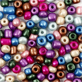 Perline Rocaille, diam 5 mm, misura 4/0, misura buco 1,2 mm, ca. 500 pz, colori metallici, 130 g/ 1 conf. [HOB-691201]