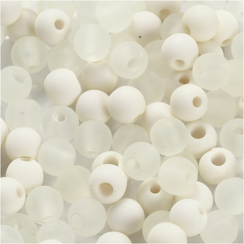 Perle in plastica, diam 6 mm, misura buco 2 mm, ca. 150 pz, panna, 40 g/ 1 conf. [HOB-69588]