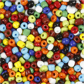 Perline Rocaille, diam 4 mm, misura 6/0, misura buco 0,9-1,2 mm, colori asst., 1000 g/ 1 vasch. [HOB-696704]