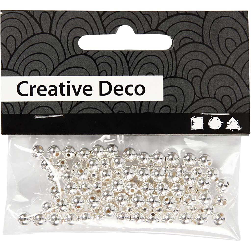 Perline di Cera, diam 5 mm, misura buco 0,7 mm, argento, 100 pz/ 1 conf. [HOB-698141]