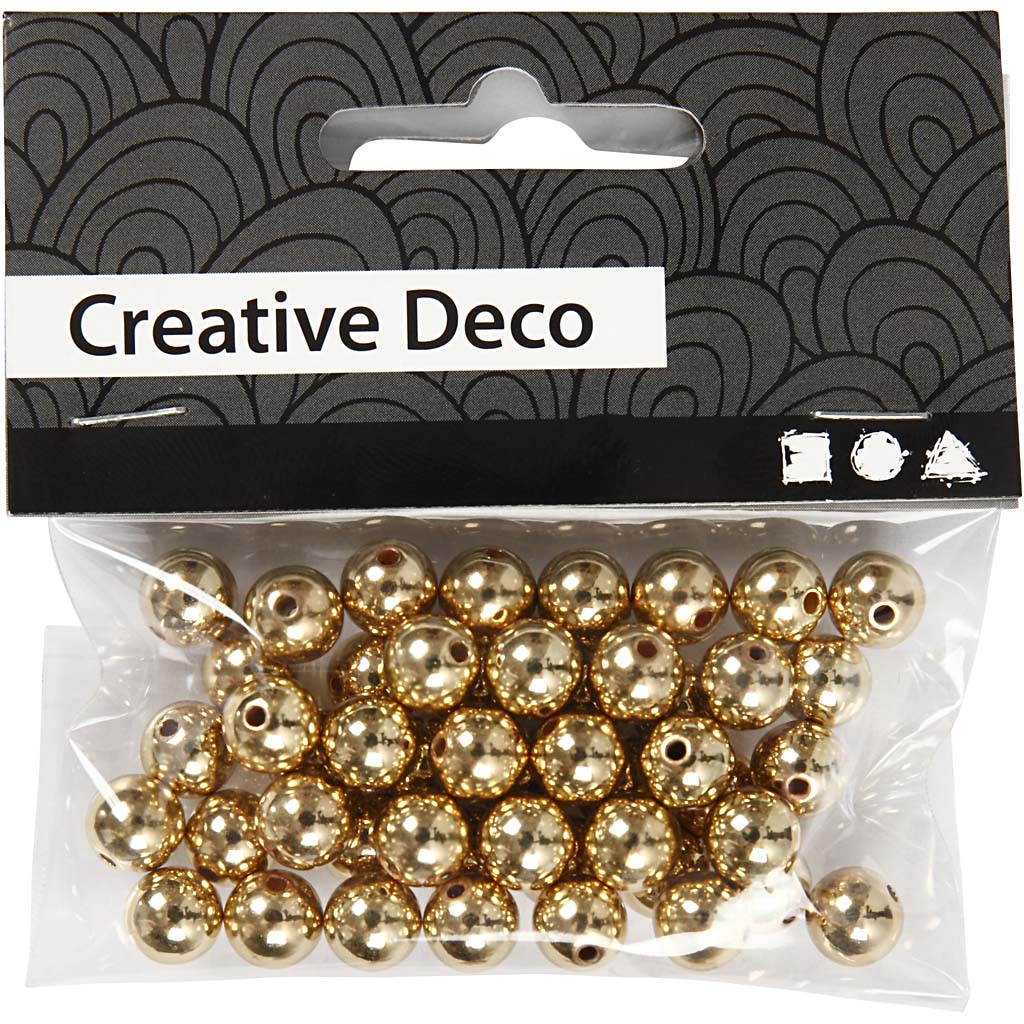 Perline di Cera, diam 8 mm, misura buco 1 mm, oro, 50 pz/ 1 conf. [HOB-698221]