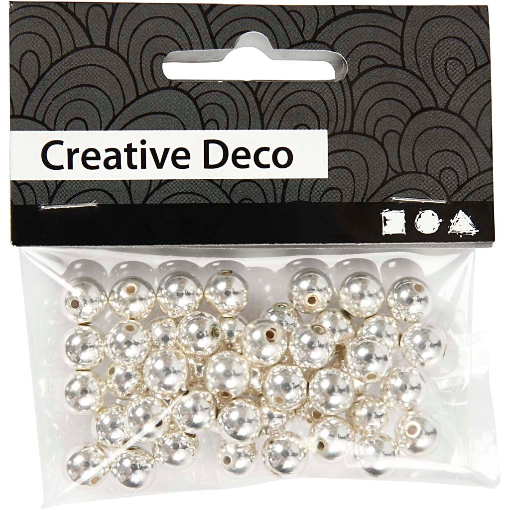 Perline di Cera, diam 8 mm, misura buco 1 mm, argento, 50 pz/ 1 conf. [HOB-698241]