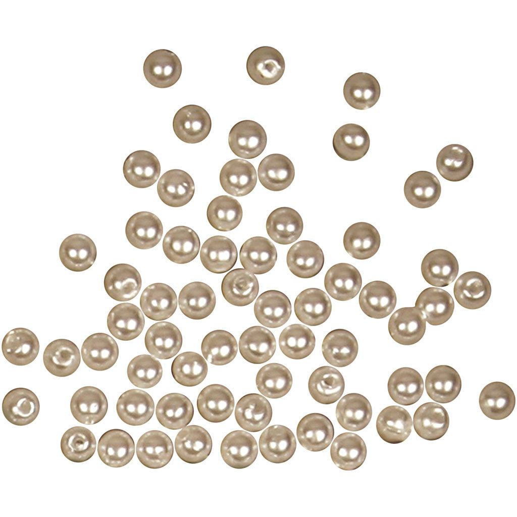 Perline di Cera, diam 4 mm, misura buco 0,7 mm, madreperla, 150 pz/ 1 conf. [HOB-698361]
