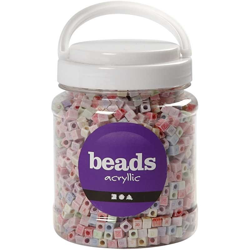 Perline lettere, misura 6x6 mm, misura buco 3 mm, ca. 2300 pz, 500 g, 700 ml/ 1 vasch. [HOB-69904]