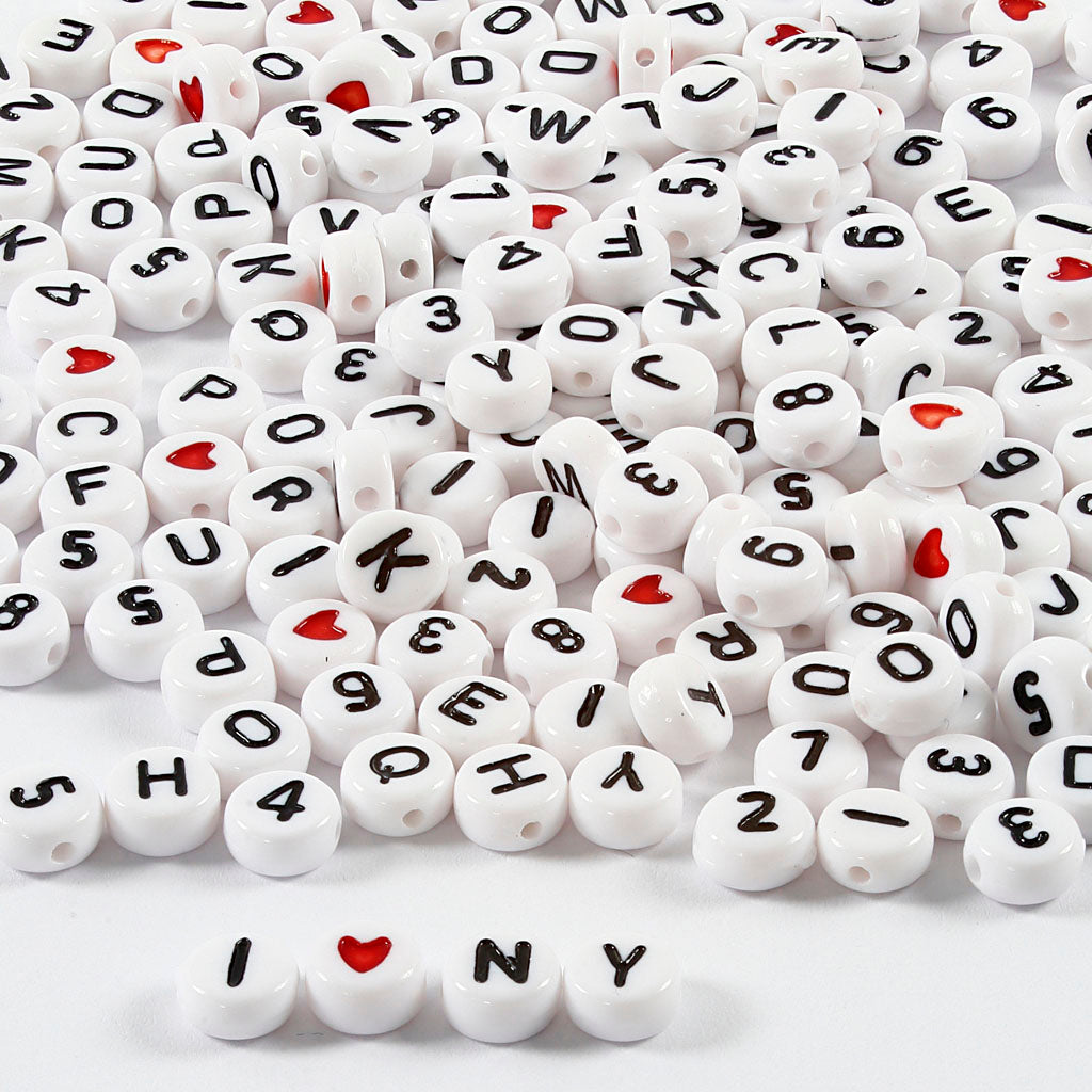 Letter Beads, size 7 mm, hole size 1.2 mm, white, 200g, approx. 1500 pc [HOB69905]