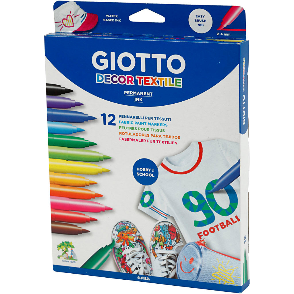 GIOTTO Pennarello per Tessuto, ampiezza tratto 4 mm, colori asst., 12 pz/ 1 conf. [HOB-701290]