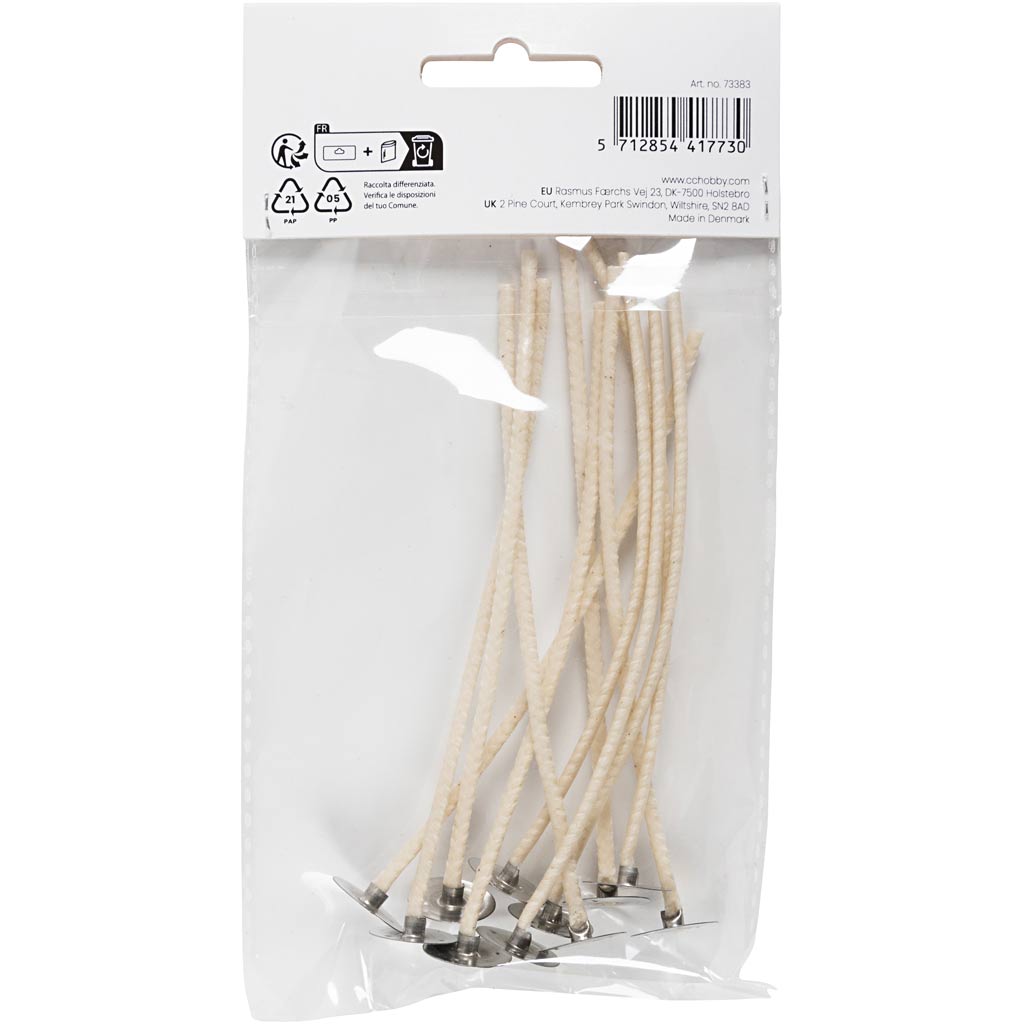 Stoppini per candele in contentiore, Adatto per contenitori con diametro di 20-65 mm, L: 110 mm, spess. 2 mm, 10 pz/ 1 conf. [HOB-73383]