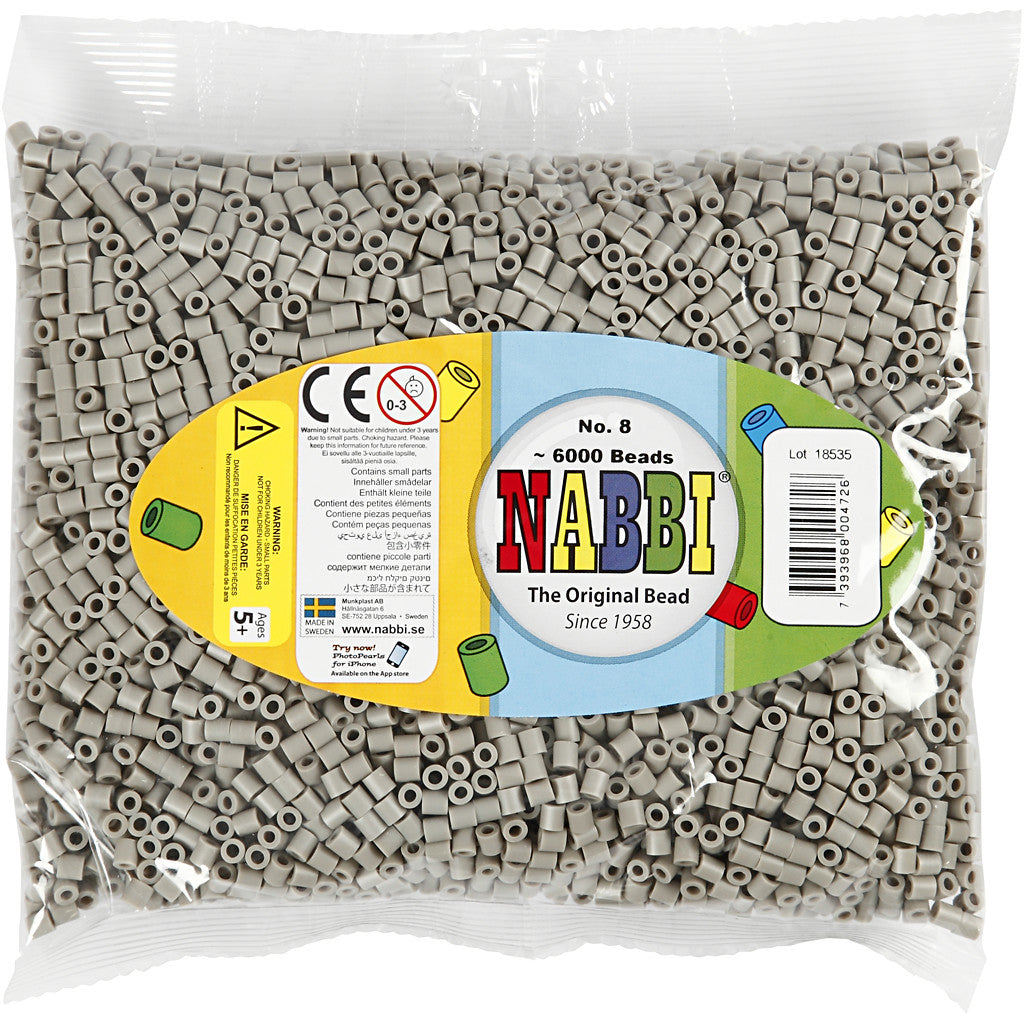 Perline a tubetto, misura 5x5 mm, misura buco 2,5 mm, medium, color cenere (32226), 6000 pz/ 1 conf. [HOB-751081]