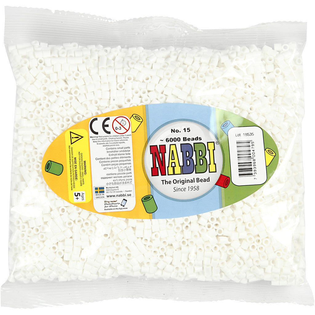 Perline a tubetto, misura 5x5 mm, misura buco 2,5 mm, medium, bianco (32221), 6000 pz/ 1 conf. [HOB-751151]