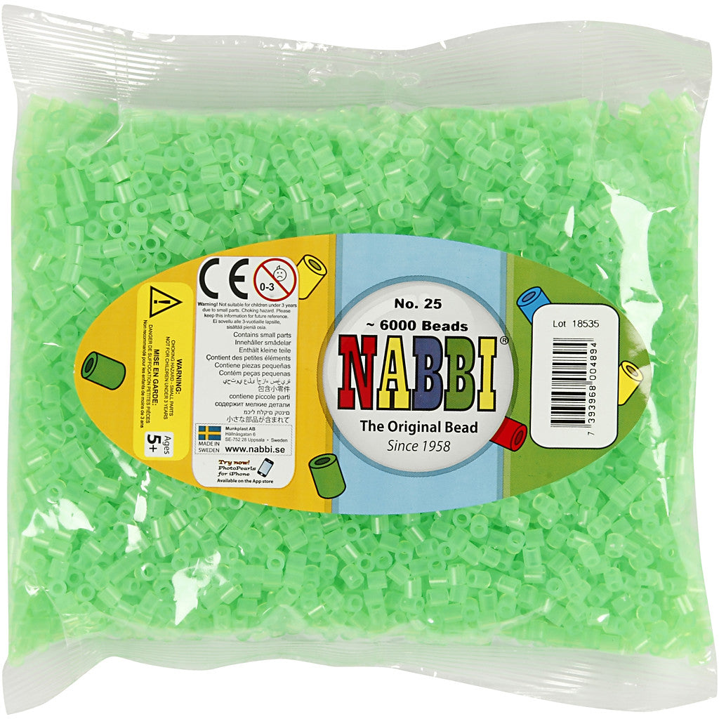 Perline a tubetto, misura 5x5 mm, misura buco 2,5 mm, medium, verde neon (32237), 6000 pz/ 1 conf. [HOB-751251]