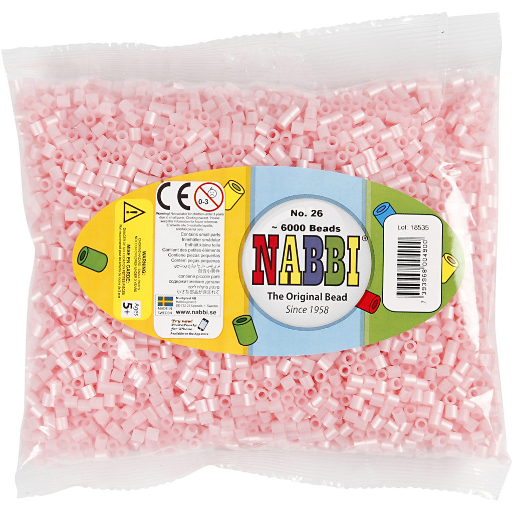 Perline a tubetto, misura 5x5 mm, misura buco 2,5 mm, medium, rosato madreperlato (32259), 6000 pz/ 1 conf. [HOB-751261]