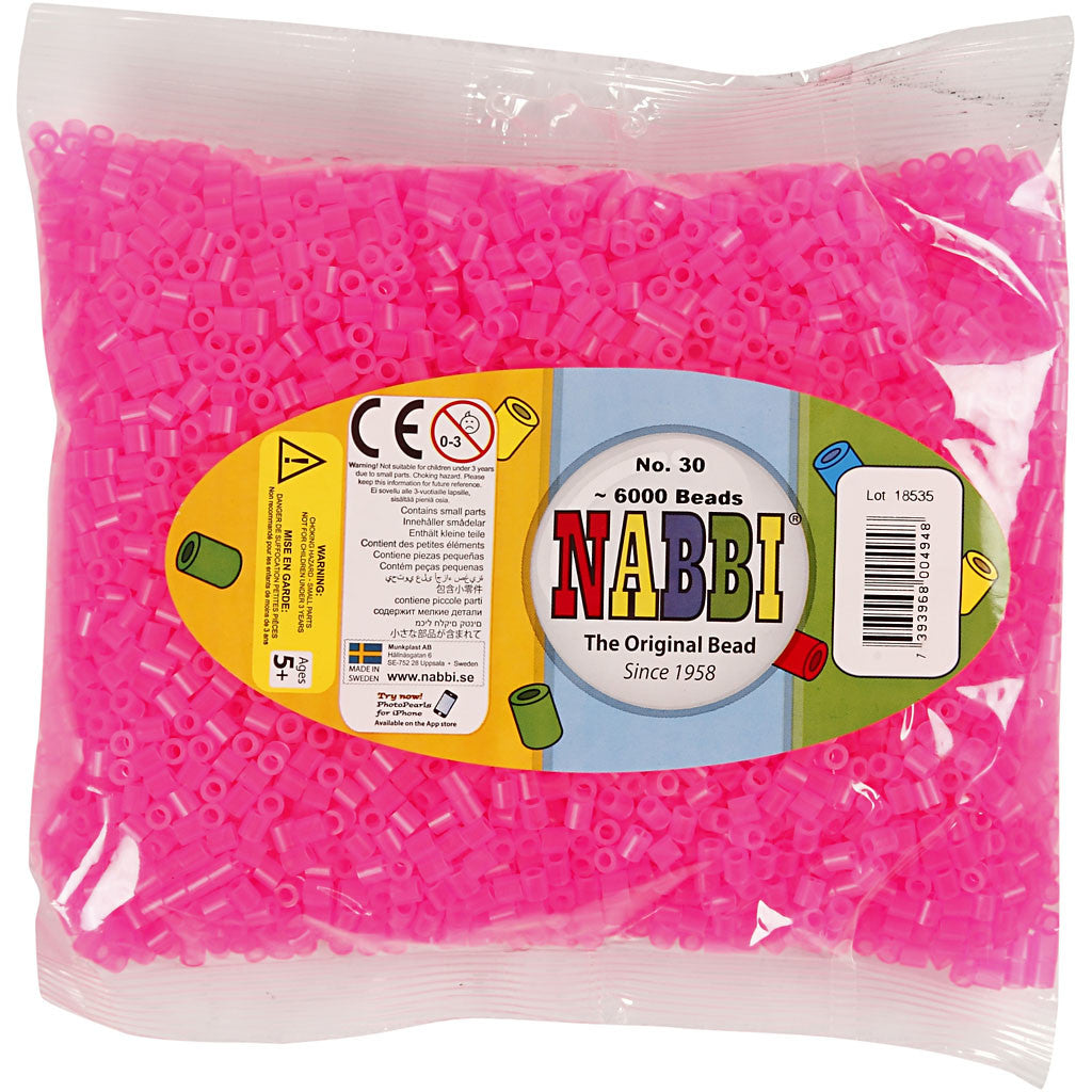 Perline a tubetto, misura 5x5 mm, misura buco 2,5 mm, medium, rosato neon (32257), 6000 pz/ 1 conf. [HOB-751301]
