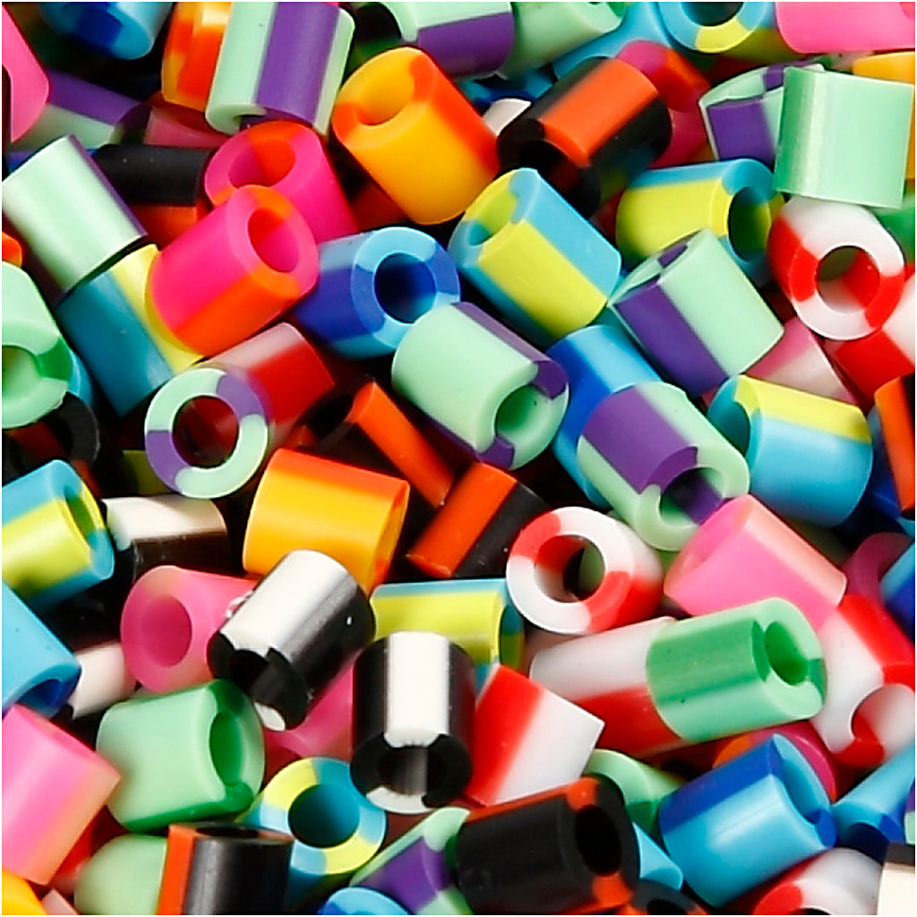 Fuse Beads, size 5x5 mm, hole size 2,5 mm, medium, stripe, 1100 asstd.