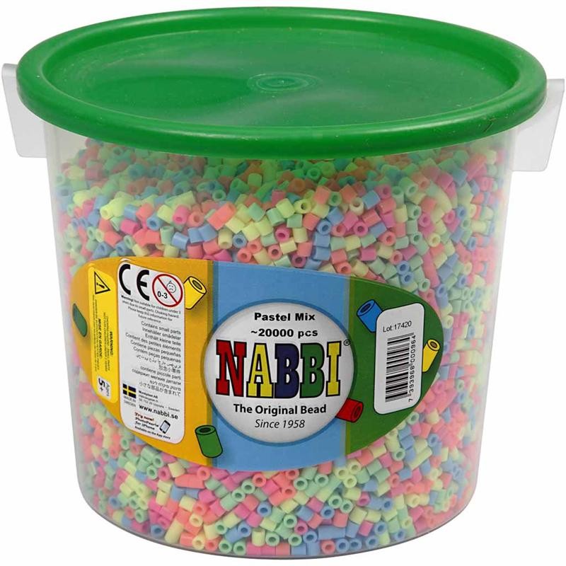 Perline a tubetto, misura 5x5 mm, misura buco 2,5 mm, medium, colori pastello, 20000 asst./ 1 secch. [HOB-75230]