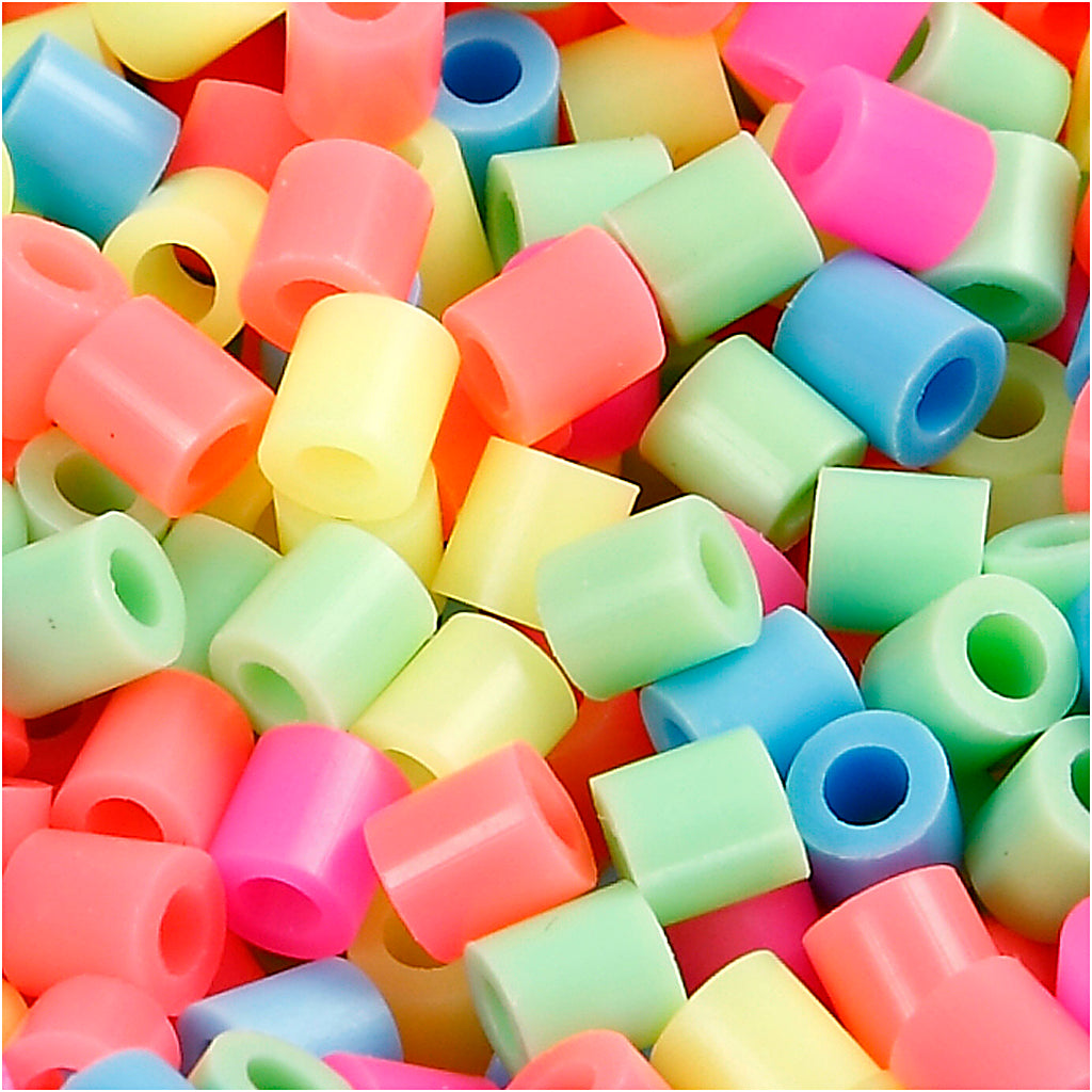 Fuse Beads, size 5x5 mm, hole size 2,5 mm, medium, pastel colours, 1100 asstd.