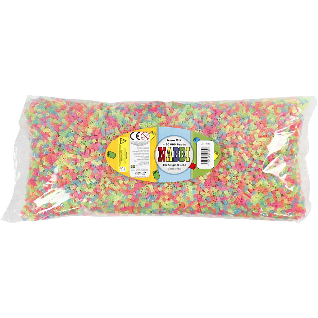 Perline a tubetto, misura 5x5 mm, misura buco 2,5 mm, medium, colori neon, 30000 asst./ 1 conf. [HOB-752501]