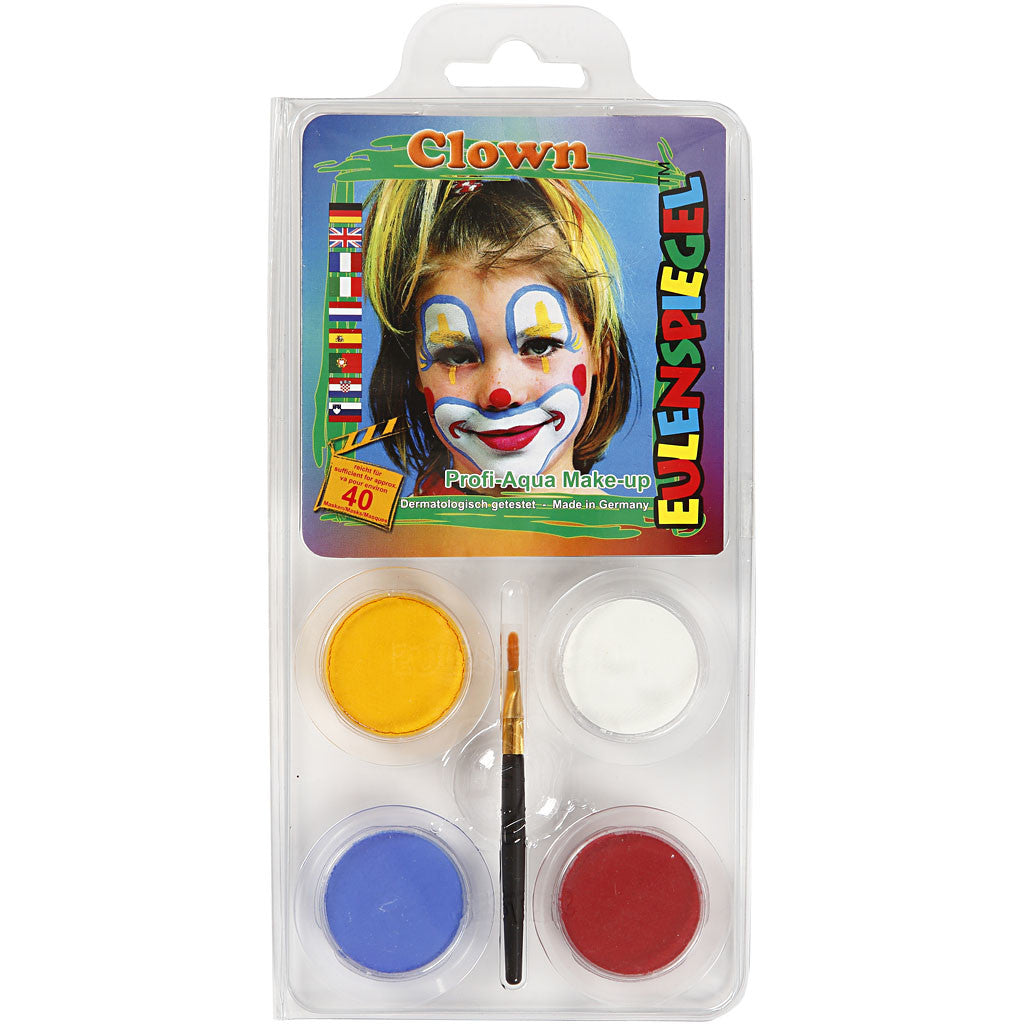 Pittura facciale Eulenspiegel - set tema, clown, colori asst., 1 set [HOB-76101]