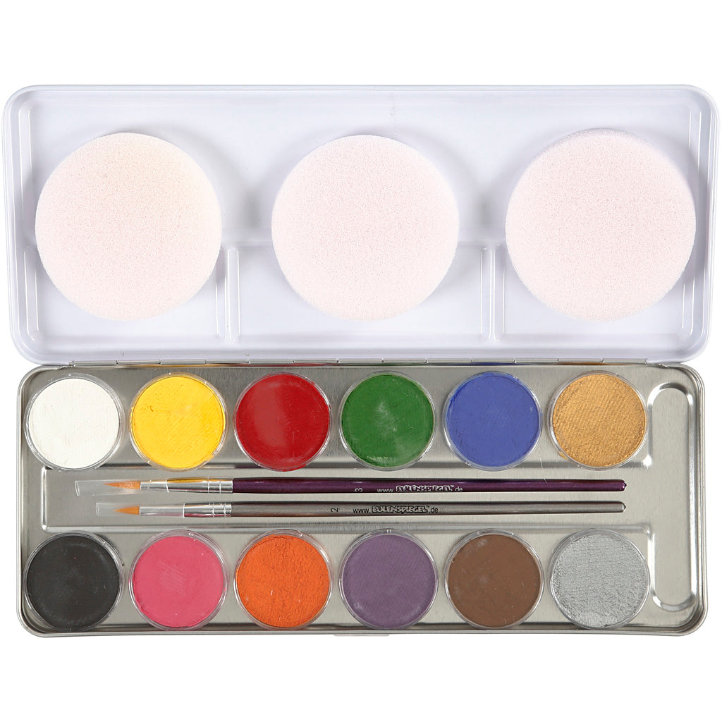 Water-Based Face Paint, assorted colours, 12 colour/ 1 set
