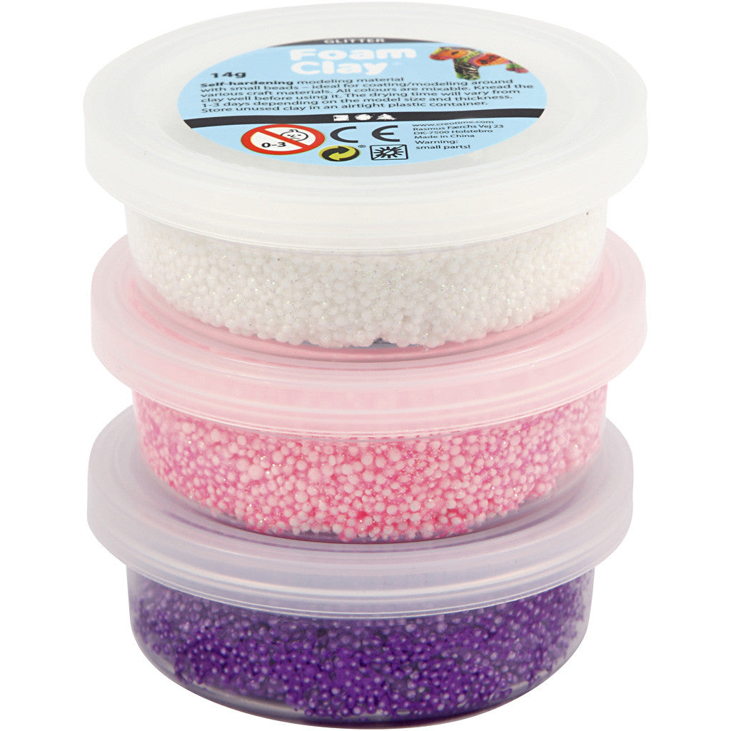 Foam Clay® , glitter,metallico, rosa, viola, bianco, 3x14 g/ 1 conf. [HOB-78136]
