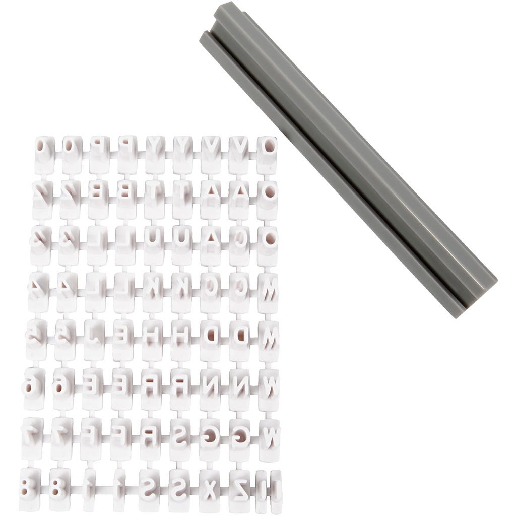 Set di timbri in gomma, lettere, numeri, H: 6 mm, bianco, 1 set [HOB-78286]
