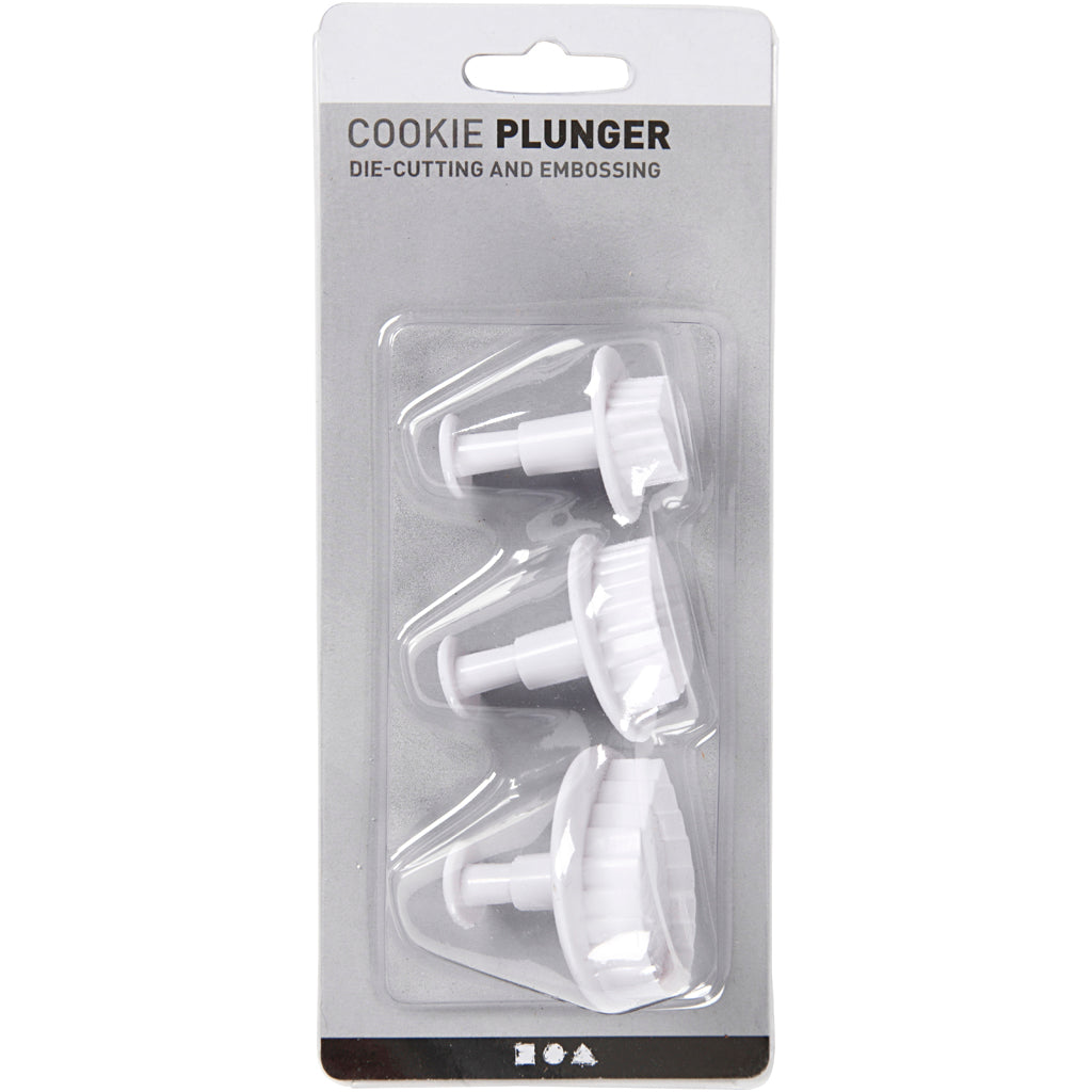 Tagliabiscotti con timbro, foglia, diam 3,4+4,4+4,9 cm, bianco, 3 pz/ 1 conf. [HOB-782878]
