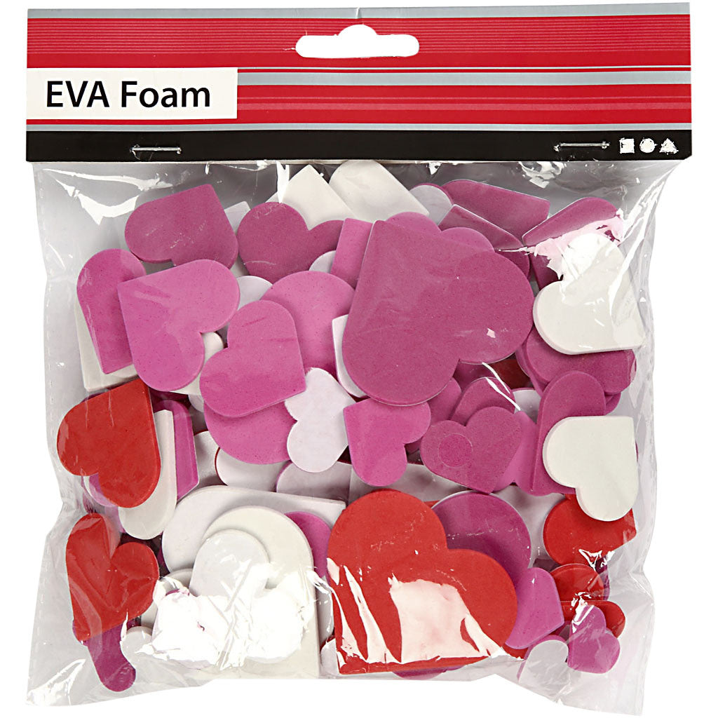 Cuori di gomma EVA, misura 20-50 mm, spess. 2 mm, colori asst., 200 pz/ 1 conf. [HOB-790150]