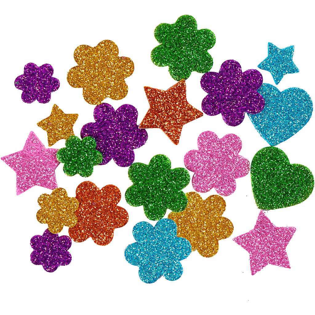 Foam Shapes, Stars, flowers and hearts, dia. 19+29 mm, 800 asstd.