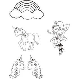 Fogli di plastica restringente con motivi, unicorni, foglio 10,5x14,5 cm, spess. 0,3 mm, trasparente opaco, 4 fgl./ 1 conf. [HOB-790711]