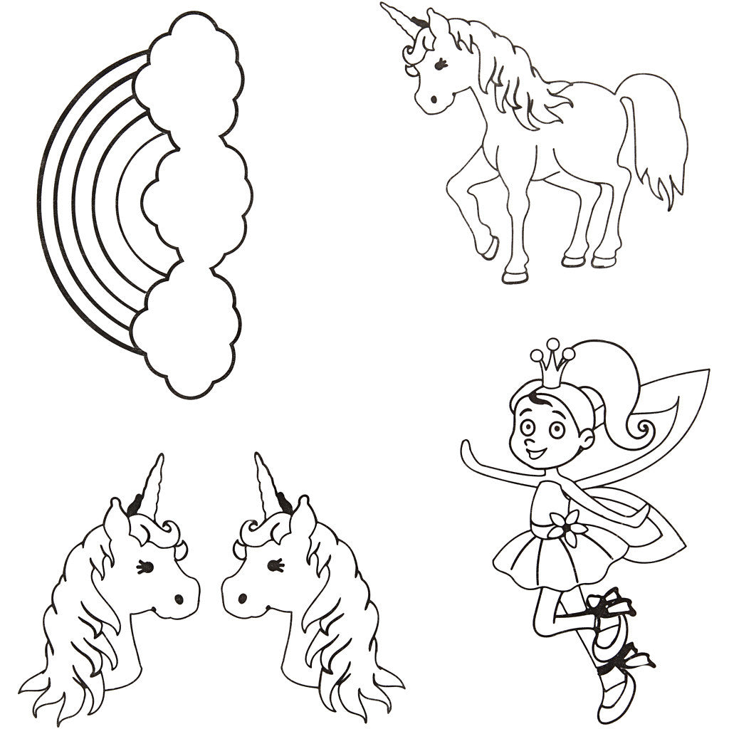 Fogli di plastica restringente con motivi, unicorni, foglio 10,5x14,5 cm, spess. 0,3 mm, trasparente opaco, 4 fgl./ 1 conf. [HOB-790711]