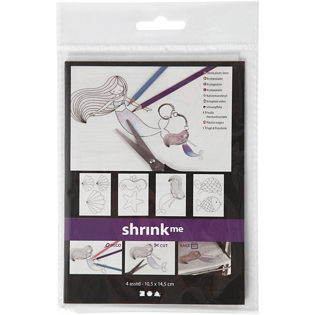 Fogli di plastica restringente con motivi, sirena, foglio 10,5x14,5 cm, spess. 0,3 mm, trasparente opaco, 4 fgl./ 1 conf. [HOB-790712]