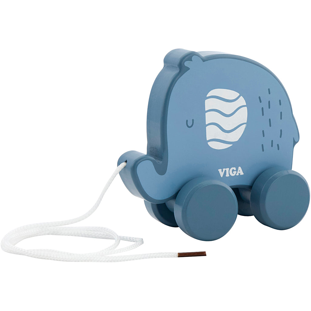 VIGA pull along Elephant, size 11 cm, blue