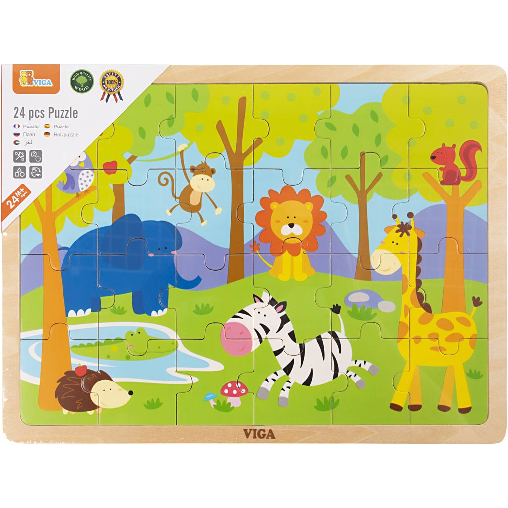 Puzzle in legno VIGA, Animali da safari , misura 30x22,5 cm, 24 pezzi, 1 pz [HOB-901166]