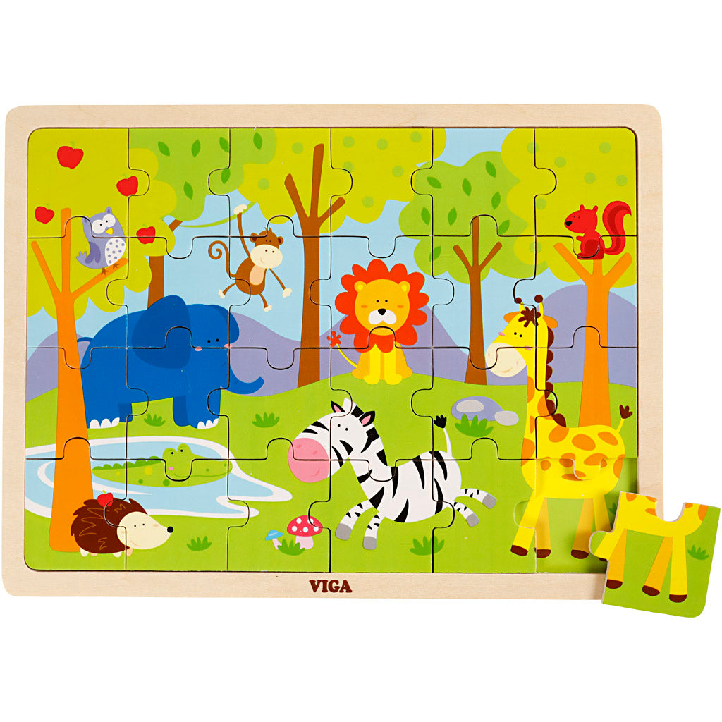 Puzzle in legno VIGA, Animali da safari , misura 30x22,5 cm, 24 pezzi, 1 pz [HOB-901166]