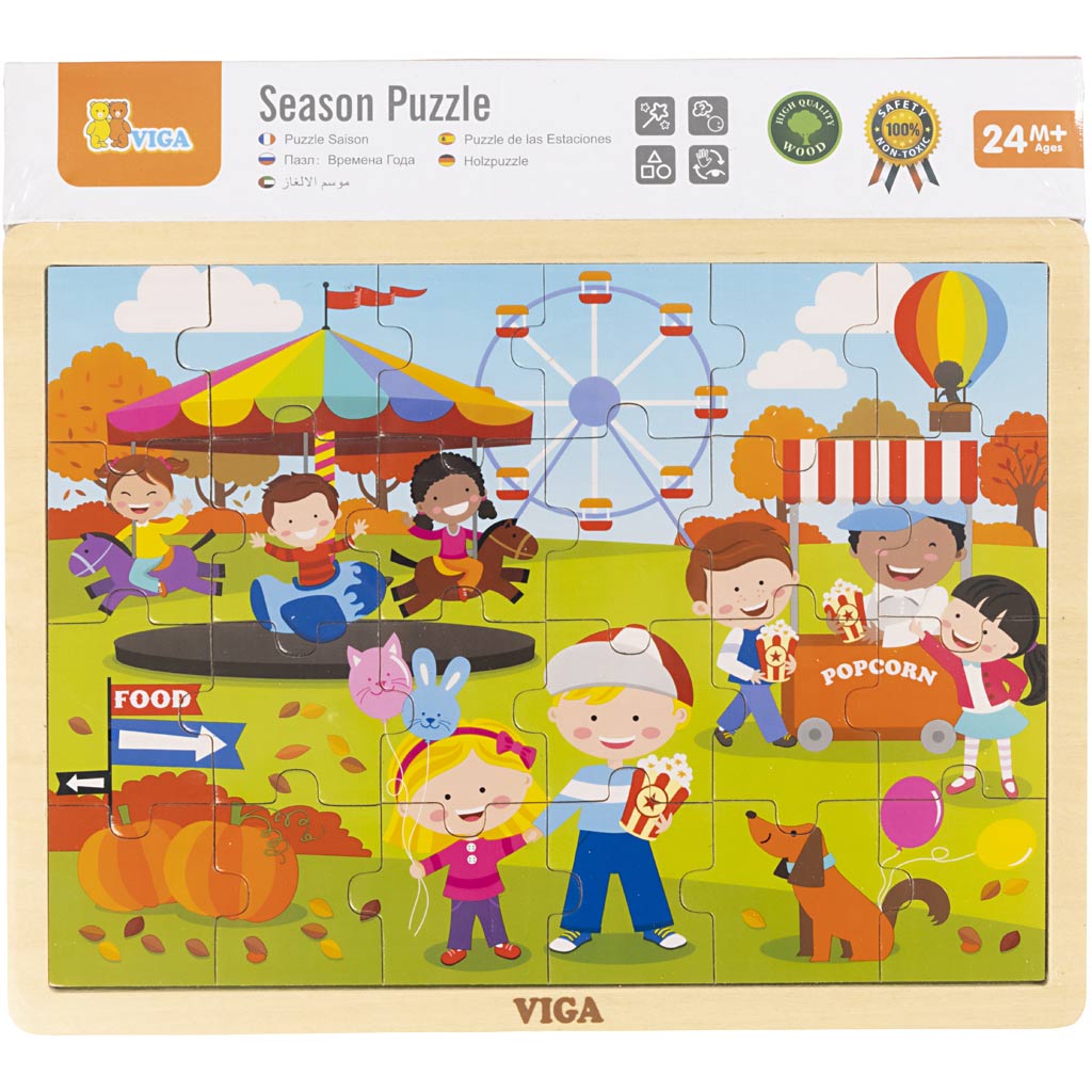 VIGA easonsVIGA puzzle in legno, le stagioni, autunno, misura 30x22,5 cm, 24 pezzi, 1 pz [HOB-901167]