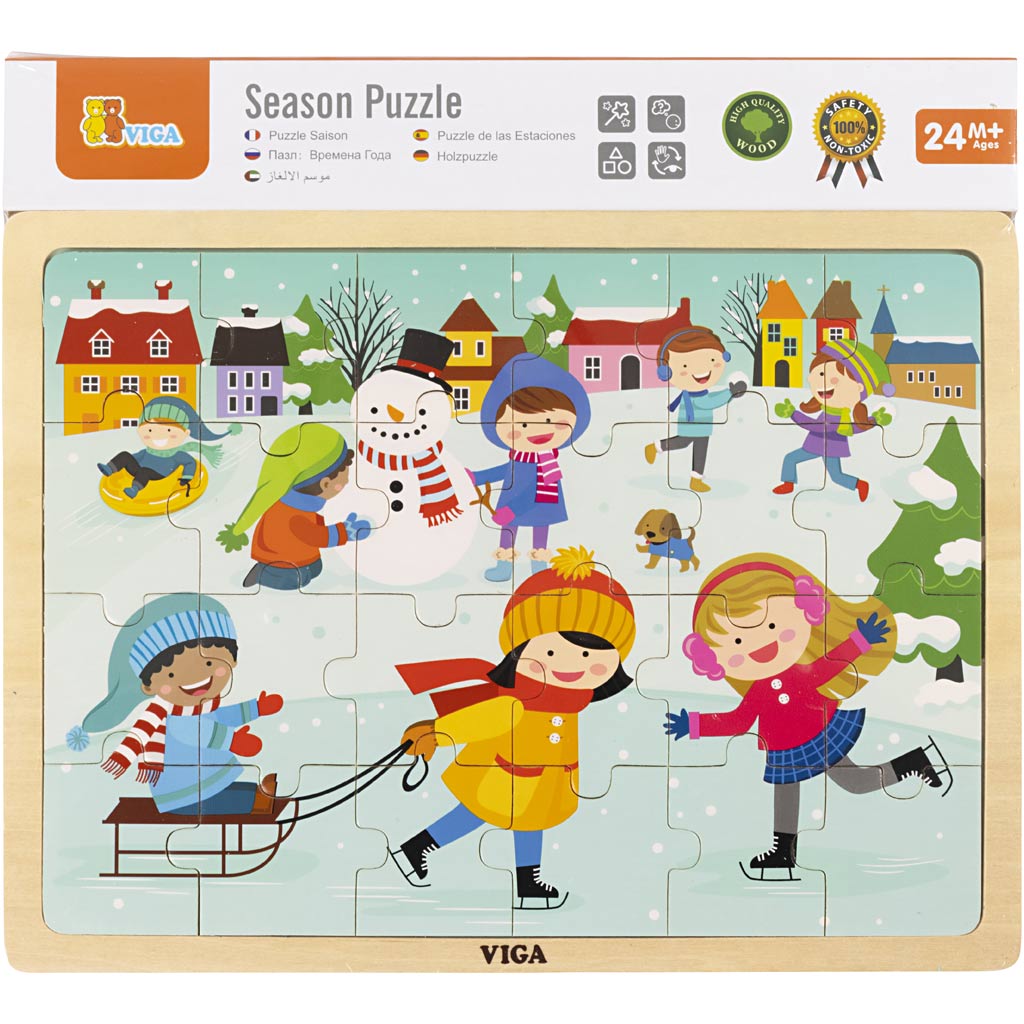 VIGA Puzzle in legno, Le Stagioni, inverno, misura 30x22,5 cm, 24 pezzi, 1 pz [HOB-901168]