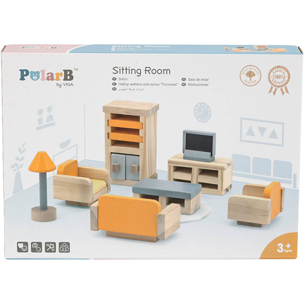 VIGA Mobili per la casa delle bambole, Salotto, misura 2x2x7,5 cm, 8 parti/ 1 set [HOB-906692]