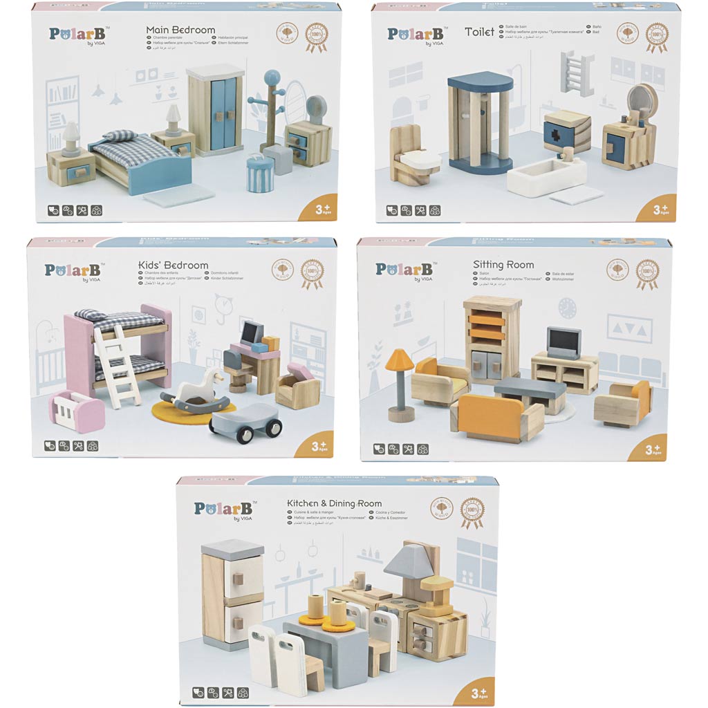 VIGA Mobili per la casa delle bambole, misura 2x2x7,5 cm, 40 parti/ 1 set [HOB-906695]
