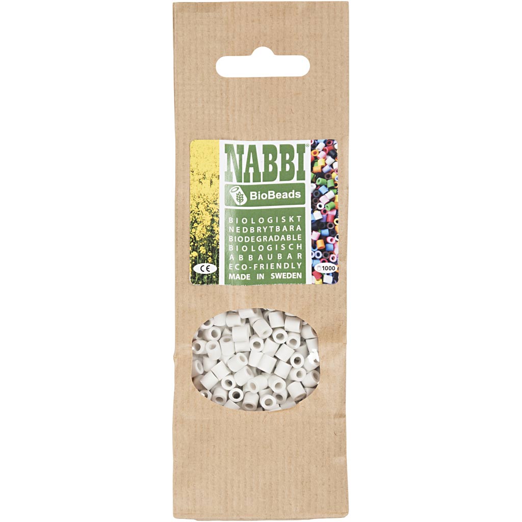 Perline NABBI BioBeads, misura 5x5 mm, misura buco 2.5 mm, medium, bianco, 1000 pz/ 1 conf. [HOB-9067730]