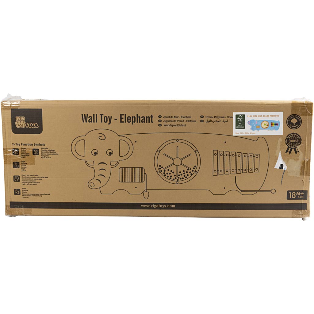 Tabellone attività in legno con elefante VIGA, misura 91x32x4,6 cm, 1 pz [HOB-907660]