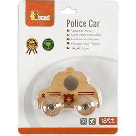 Piccola Macchina della Polizia in legno VIGA, Auto della polizia, misura 9x7,5 cm, 1 pz [HOB-907671]