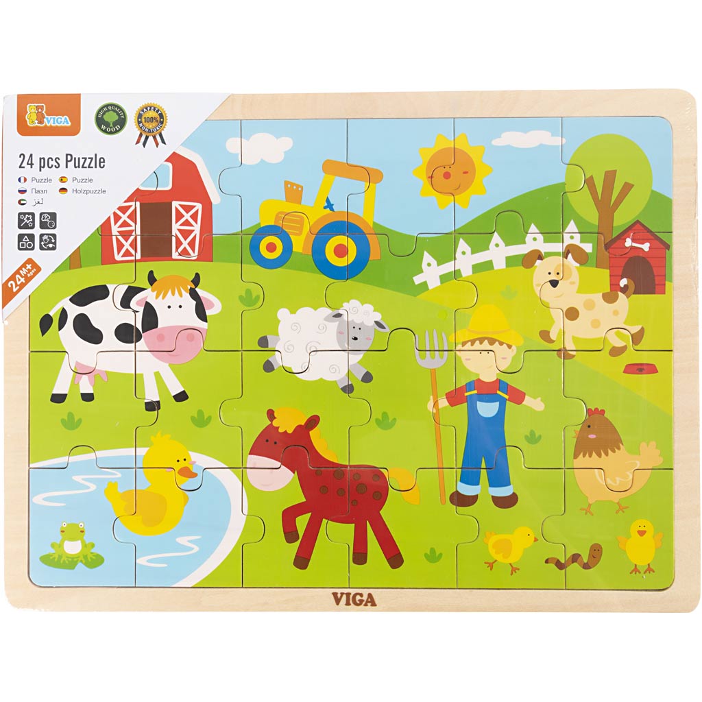 Puzzle in Legno VIGA, animali da fattoria, misura 30x22,5 cm, 24 pezzi, 1 pz [HOB-907789]