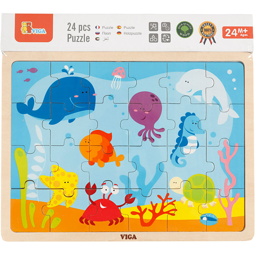 Puzzle in legno VIGA, animali marini, misura 30x22,5 cm, 24 pezzi, 1 pz [HOB-907791]