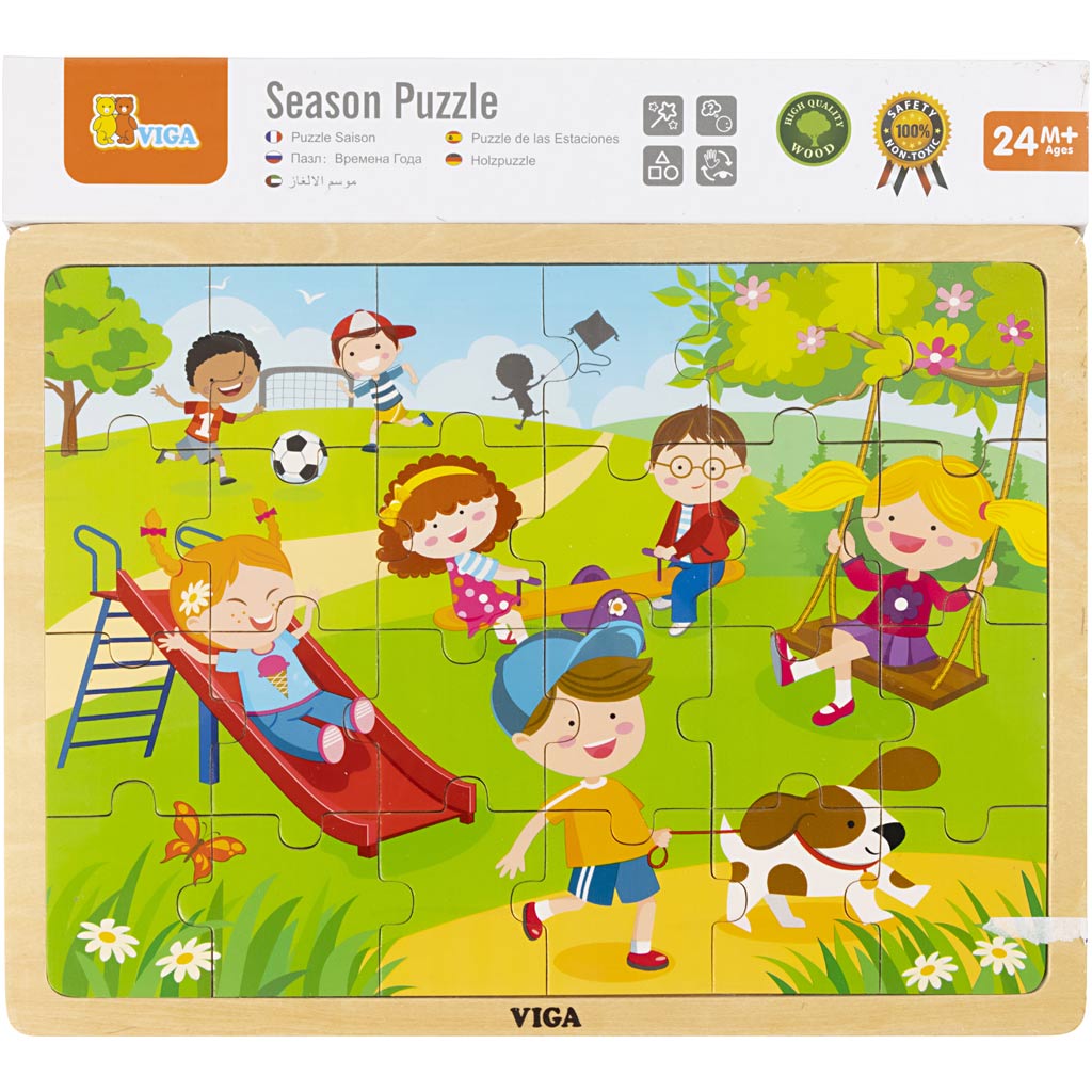 Puzzle in legno, le stagioni wVIGA easonsVIGA , primavera , misura 30x22,5 cm, 24 pezzi, 1 pz [HOB-907792]