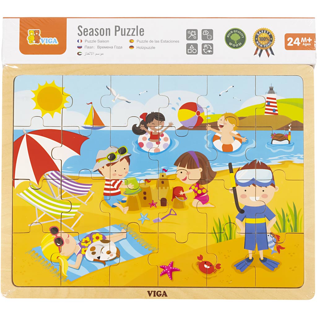 Puzzle in legno, le stagioni wVIGA easonsVIGA , estate, misura 30x22,5 cm, 24 pezzi, 1 pz [HOB-907793]