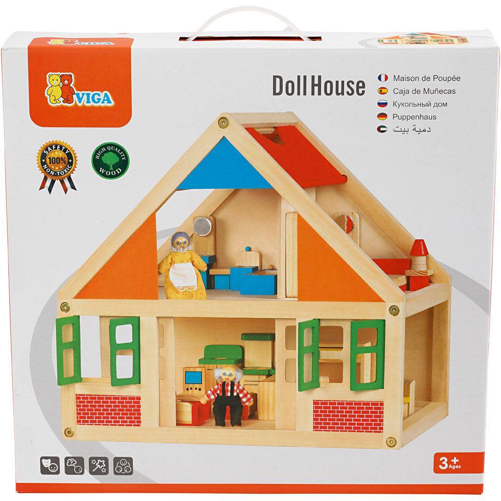 Casa delle bambole in legno VIGA, misura 43x40x27 cm, 1 pz [HOB-908523]