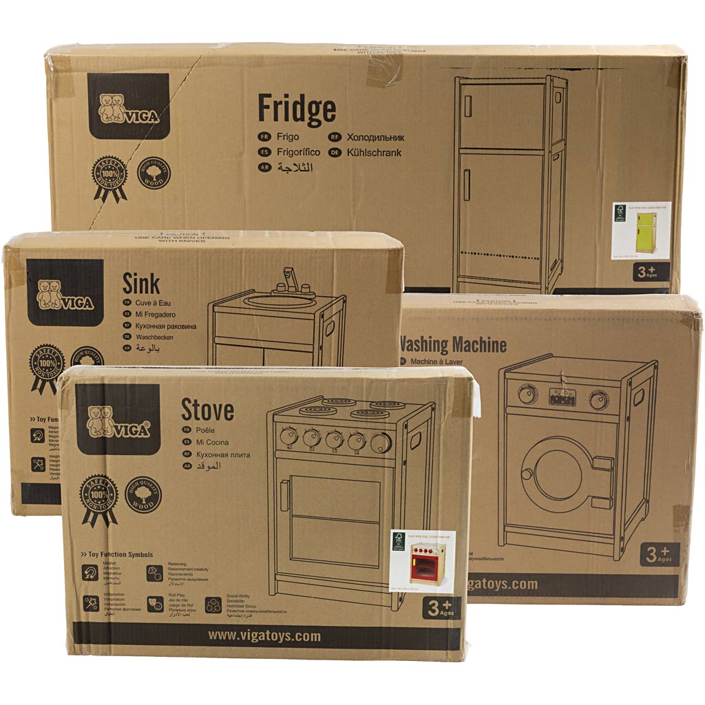 Cucina giocattolo in legno VIGA, H: 54-92 cm, P: 36 cm, L: 160 cm, 4 parti/ 1 set [HOB-908579]