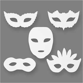 Maschere masquerade, H: 8,5-19 cm, L: 15-20,5 cm, 230 g, bianco, 16 pz/ 1 conf. [HOB-95216]