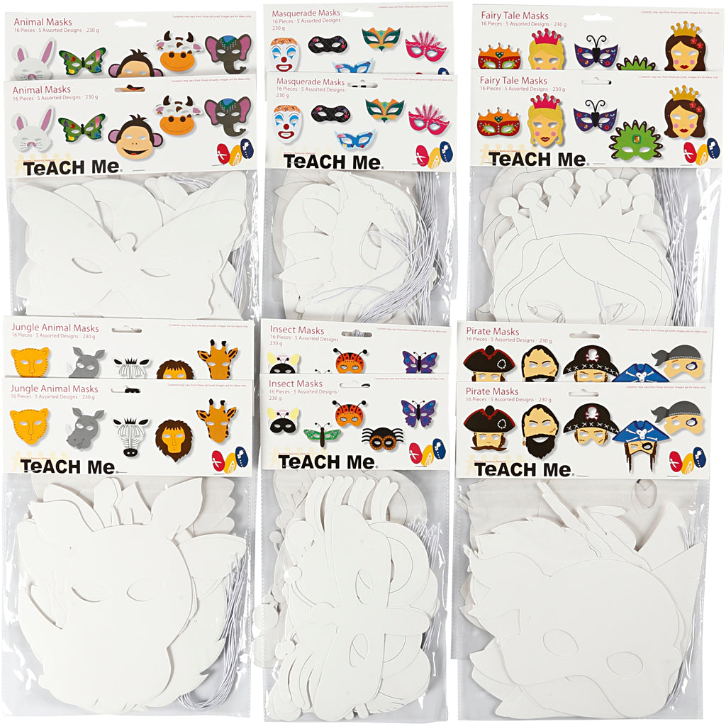 Card Masks, H: 15-22 cm, W: 24-25 cm, white, 192 pc